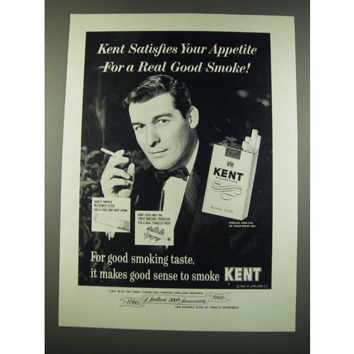 1960 Kent Cigarettes Ad - Satisfies Your Appetite