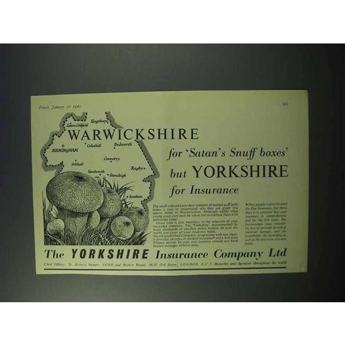 1960 Yorkshire Insurance Company Ad - Warwickshire