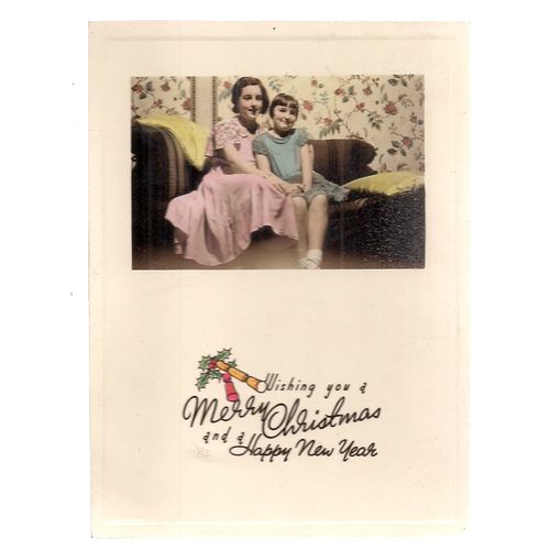 PHYLLIS & FREDA CHRISTMAS & NEW YEAR, 1935 GREETINGS used card young ladies