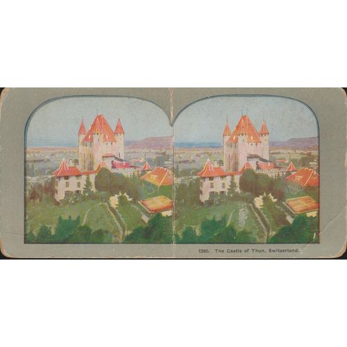 The Castle of Thun, Switzerland - Coloured Vintage 3D Stereoview Card