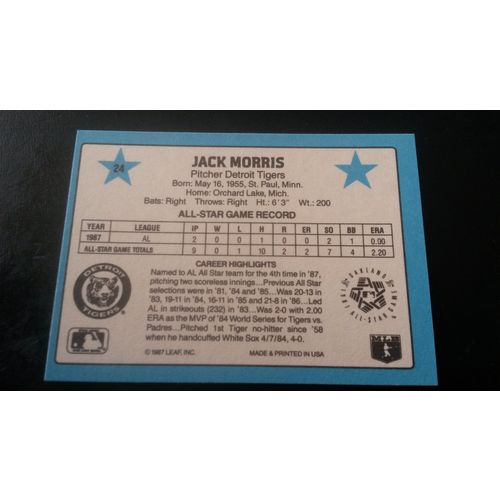 1988 Donruss All-Stars Card # 24 Jack Morris Excellent (5) Detroit Tigers