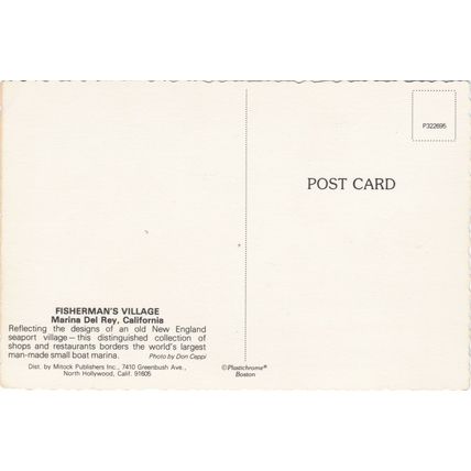 6x4 Continental size printed postcard Fisherman's Village Marina Del Rey USA