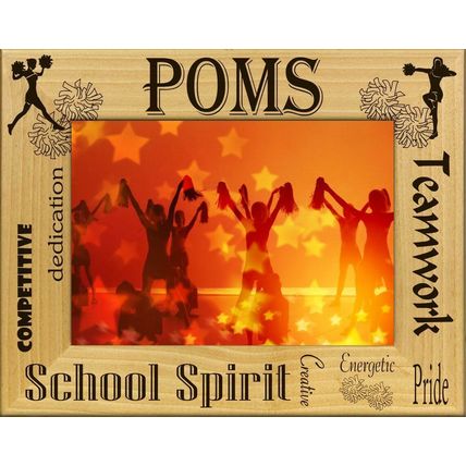 Pom Poms School Spirit Laser Engraved Wood Picture Frame (5 x 7)