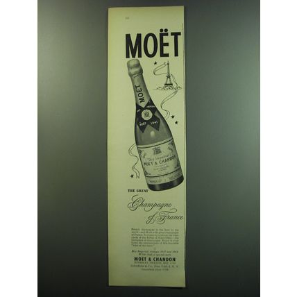 1949 Moet & Chandon Champagne Ad - Moet the great champagne of France