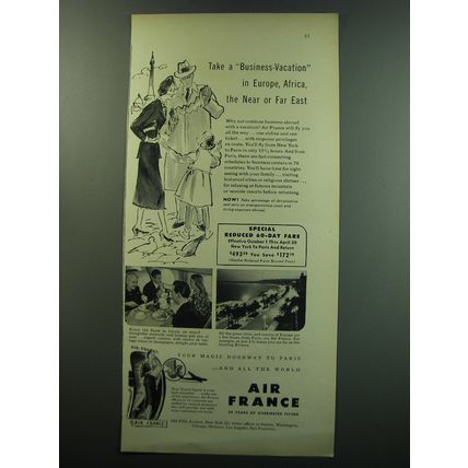 1949 Air France Ad - Take a business-vacation in Europe, Africa, Far East