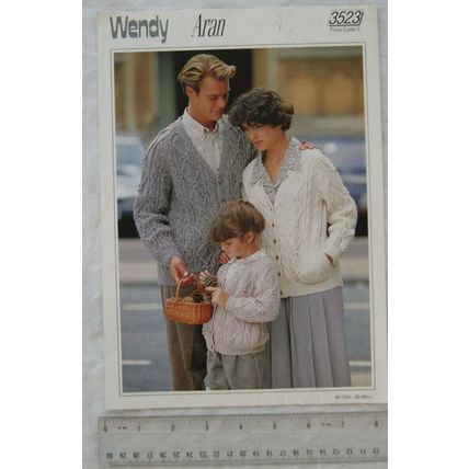 Vintage: Wendy 3523 family aran jacket, 26-46 inch, 66-117 cm