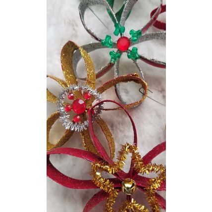 Lot of 12 Multicolor Hand Made Paper Glitter Christmas Ornaments