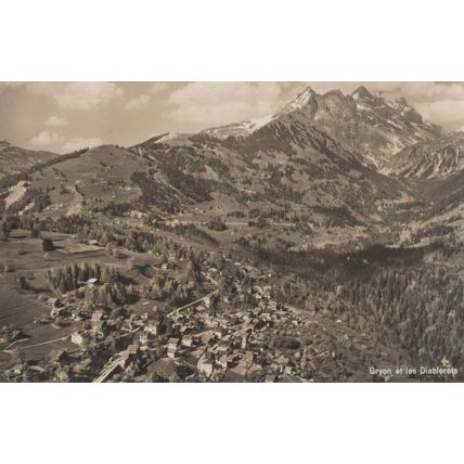 Gryon et les Diablerets Switzerland Aerial Real Photo Postcard