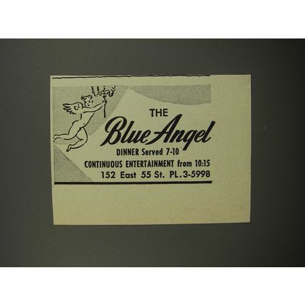 1953 The Blue Angel Restaurant Advertisement