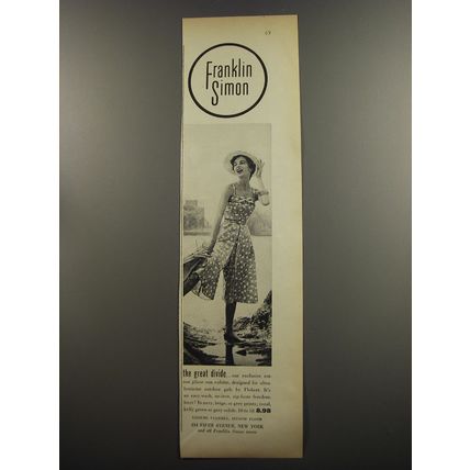 1953 Franklin Simon Dress by Flobert Advertisement - The great divide