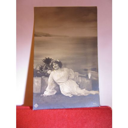 PRETTY YOUNG LADY antique German portrait photograph postcard 1908 pm =