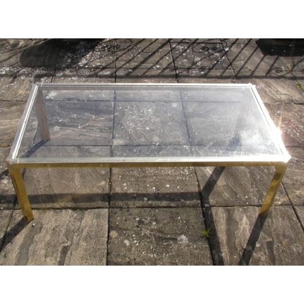 Large Metal Frame Coffee Table for Repair (Rusty) Brass Effect Glass Top modern