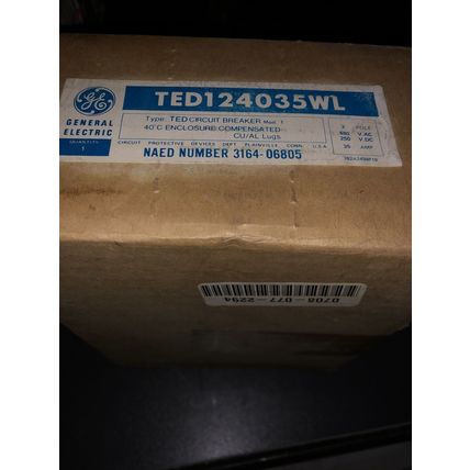 NEW GE TED124020 TED124035WL CIRCUIT BREAKER, 2-POLE, 480VAC/250VDC, 35A,AY