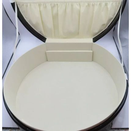 Round Black & White Jewellery Box with White Bow & Handles 43 CM Gift Storage