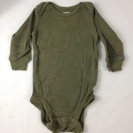Carter's Boys Infant 3 Lot Long Sleeve Rompers Size 3 Months Green/Brown/Cream