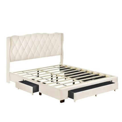 4-Piece Modern Bedroom Set – Upholstered Bed with Storage, 2 Nightstands & Dress