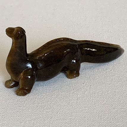 Vintage Chinese Carved Tiger's Eye Dinosaur Figurine Gemstone Brontosaurus 4.6"