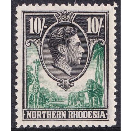 Northern Rhodesia KGVI 1938-52 10s Green Black Animals SG44 Mint MLH