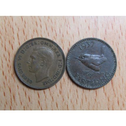 GB 1937 George VI Wren Farthing Coin