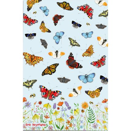 Eric Heyman Butterflies Bees and Flowers Tea Towel 100% Cotton UK Made Emma Ball