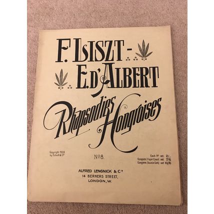 F. Liszt Rhapsodies Hongroises No. 8 SHEET MUSIC, 1906. Hungarian Rhapsody 8