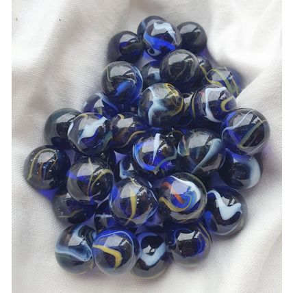 MICHELANGELO 25 Beautiful Glass Marbles, Blue with Yellow & Red Swirl, New, 16mm