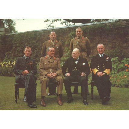 Winston Churchill with Royal Chiefs Of Staff 10 Downing Street Postcard
