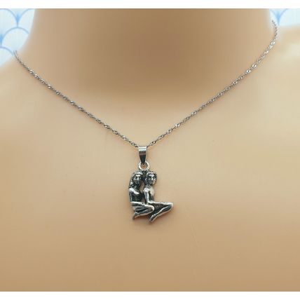 Vintage 925 Sterling Silver Gemini Twins Zodiac Sign Pendant Necklace