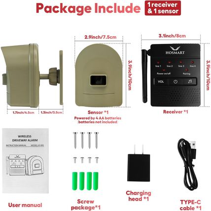 1/2 Mile Hosmart Driveway Alarm Wireless Sensor System & Driveway Sensor Alert S