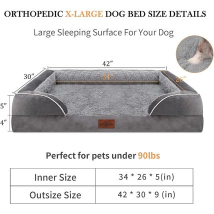 Comfort Expression Waterproof Orthopedic Foam Dog Beds for Extra Large Dogs Dura