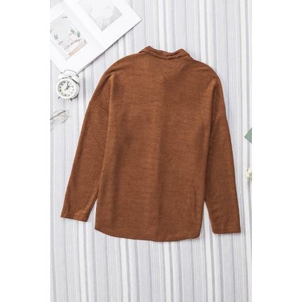 Brown Contrast Flap Pockets Relaxed Shacket