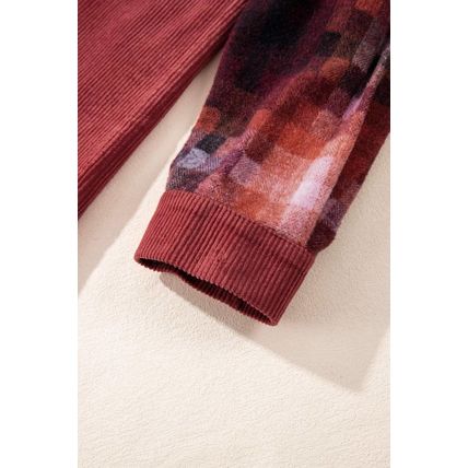 Gold Flame Checker Patchwork Raw Edge Oversized Corduroy Jacket
