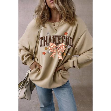 Parchment THANKFUL Leopard Bow Fall Vibe Graphic Sweatshirt