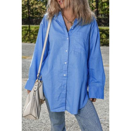 Blue Boyfriend Chest Pocket Tunic Shirt