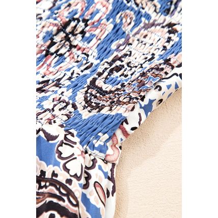 Blue Paisley Print Twist Detail Smocked Back Spaghetti Straps Long Dress