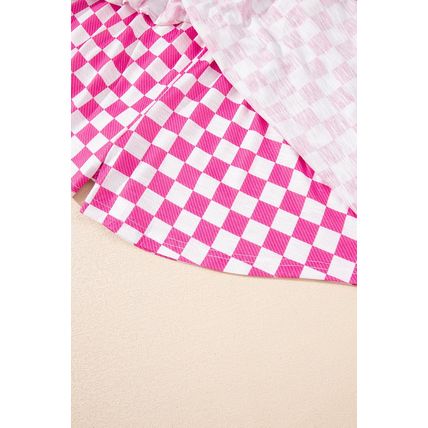 Pink Checkerboard T Shirt and High Waist Skorts 2 Piece Outfit