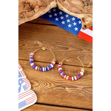 Dark Blue American Flag Inspired Beaded Large Hoop Earrings