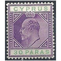 Cyprus 1908 SG63 30 Paras Purple & Green.Mounted Mint.