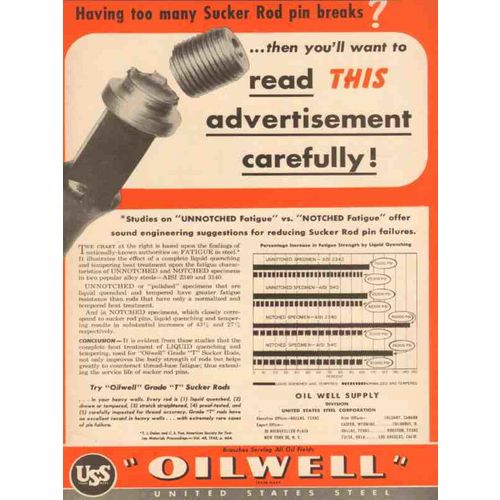 oil well supply company 1954 oilwell sucker rod pin breaks vintage ad