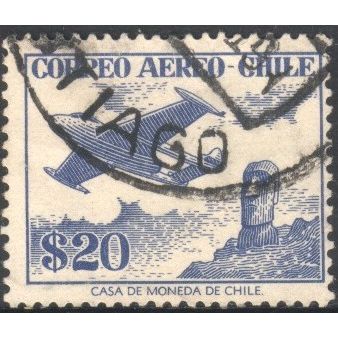 Chile 1956 - SG456a (Air) - 5p blue De Havilland & Easter Island Monolith - used