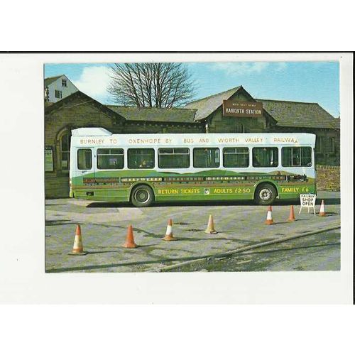 Yorkshire HAWORTH Station & Burnley Bus Postcard by Worth Valley Railway (WV 55)