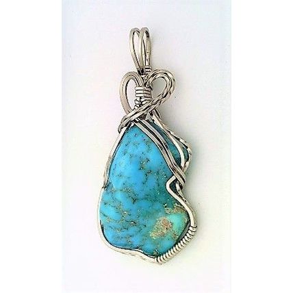 Turquoise Titanium Copper Wire Wrap Gemstone Pendant 5