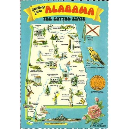 United States ALABAMA Map Postcard (DT-52600-D)