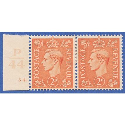 GB KGVI 1941 2d PALE ORANGE SG488 MOUNTED MINT PAIR CONTROL P44 34 WITH DOT