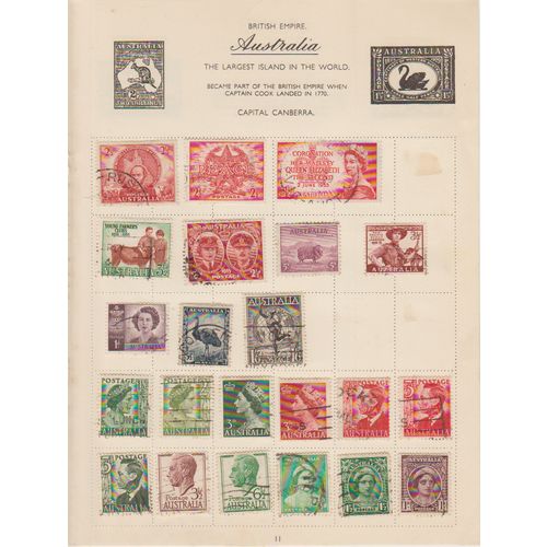 Australia page of 22 stamps with Mitchell Coronation & 1s6d UPU