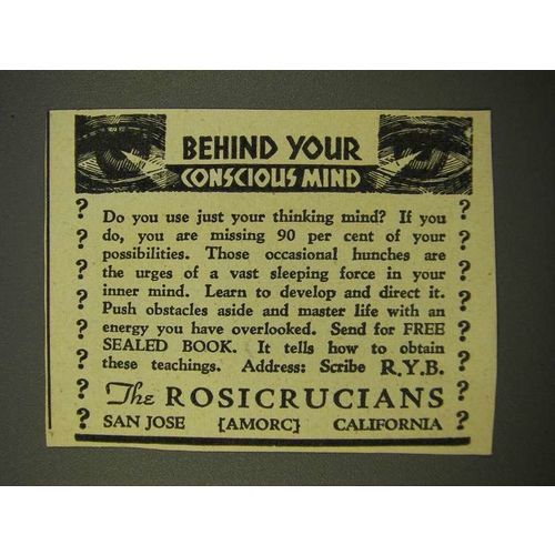 1947 The Rosicrucians Ad - Your Conscious Mind