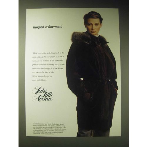 1989 Saks Fifth Avenue Brown Calfsuede Anorak Ad - Rugged Refinement