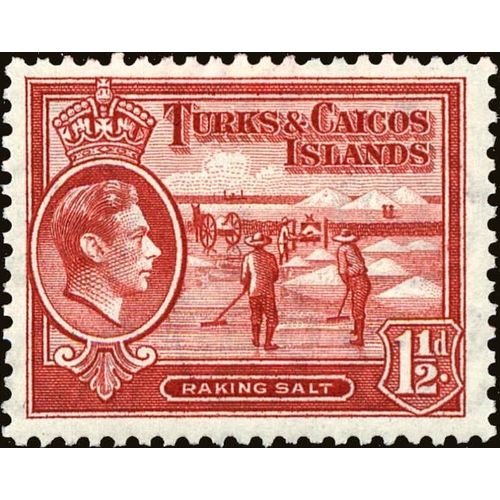 Turks & Caicos KGVI 1938 1½d Scarlet Mounted Mint MM SG 197 stamp baking salt