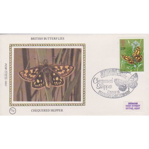 GB 1981 British Butterflies silk FDC Chequered Skipper with special postmark