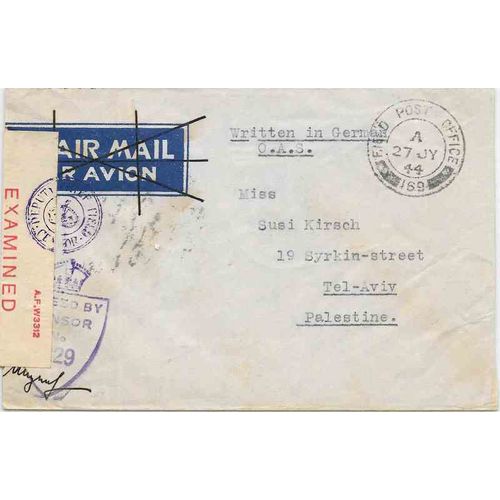 British Military Forces 1944 Censored OBLIT Air Mail FPO 169 in Cairo Egypt